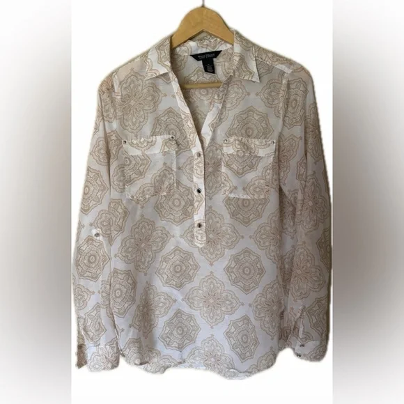 White House Black Market Women's beige & peach blouse size 10 - Picture 2 of 9